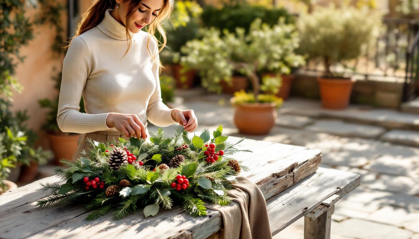 Cette couronne de Noël naturelle se réalise en vingt minutes avec des éléments du jardin